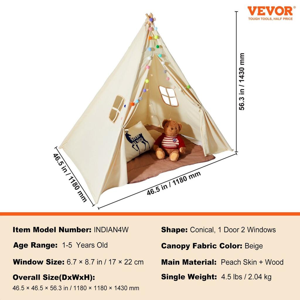 Kids Play Tent Teepee Tent for 1-5 Years Old Toddler Tent with Mat Balls