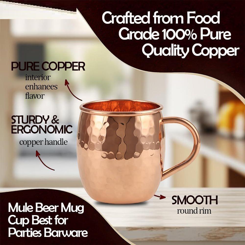 Copper Mule Mug, Handcrafted Shiny Moscow Mule Beer Mug Cup, Cocktail Serveware, , Drinks, & Gifts, Best for Parties (500 ml) Set of 8