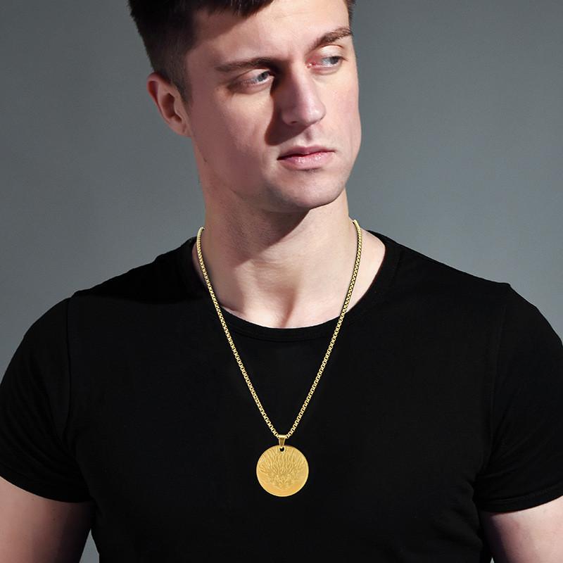 Exquisite Titanium Steel Round Pendant Necklace For Men And Women With Dragon Design