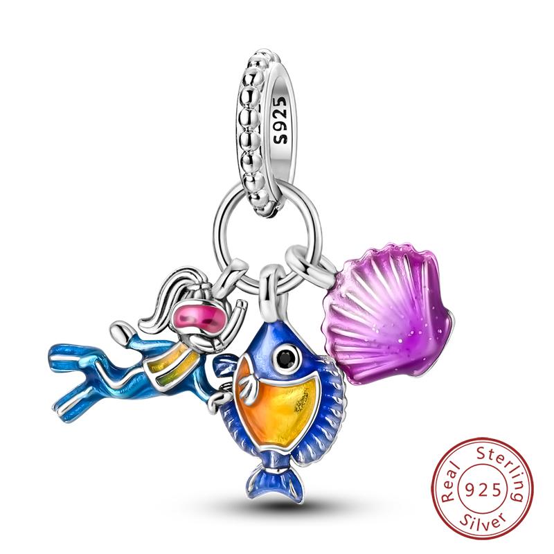 100% Copper Purple Color Series Chameleon Butterfly Balloon Charms Beads Fit Qikaola Original Bracelets Diy Jewelry