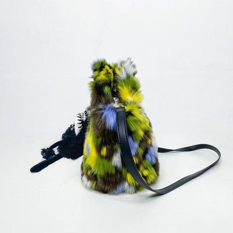 Artistic Colorful Flowers High-End Plush Crossbody Handbag - Niche Design Furry Bag