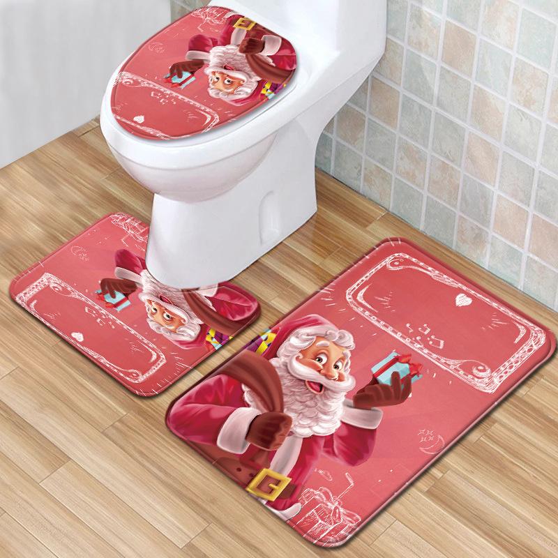 Christmas Toilet Three-Piece Floor Mat Bathroom Three-Piece Carpet Doormat