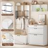 Coat Rack Set, Drawer, Mirror, Shoe Cabinet with Shoe Bench, Can Be Combined, Suitable for Entryway, Living Room, White + Wood Tone, 156x36x176cm