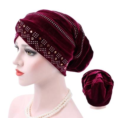 Gold Velvet Inner Hijabs Muslim Turban Caps for Women with Drill Ethnic Islamic Wrap Head Turbante Ready To Wear Hijab Bonnet