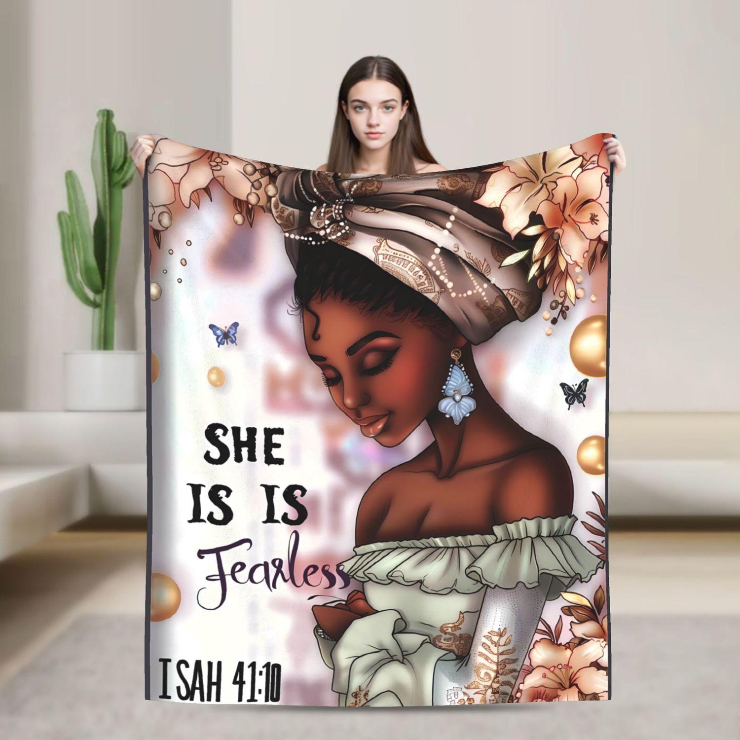 280gsm Afro-American Woman Blanket - Art Print Soft Fleece Throw 70x100cm