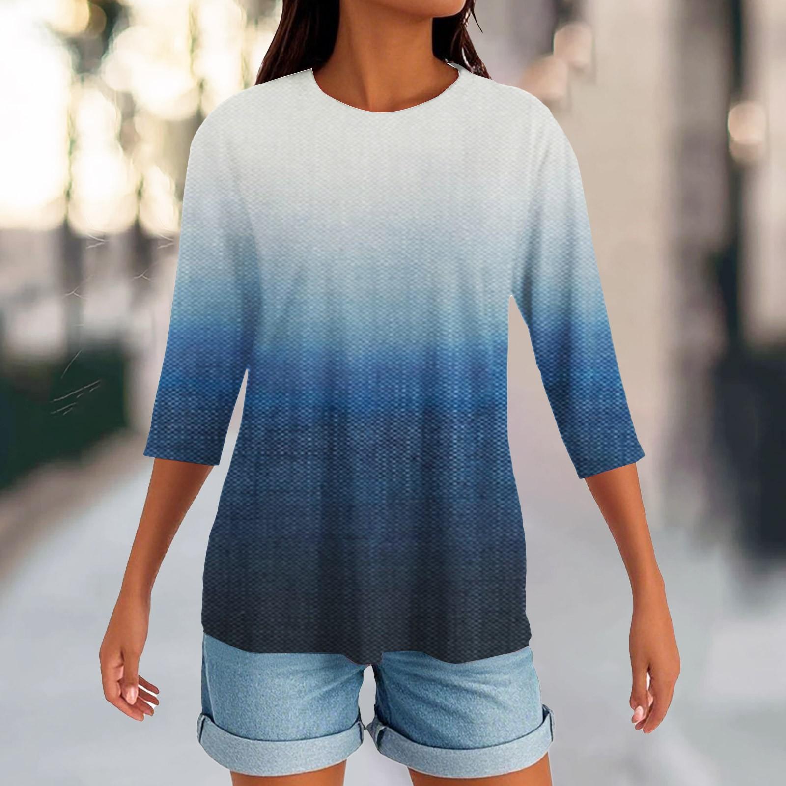 

Женский круглый вырез с разрезом по низу, модный повседневный однотонный топ с рукавом три четверти XXXL тёмно-синий