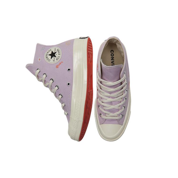 Converse Chuck 70 High Embroidered Floral Print - Pale Amethyst Women Sneakers Purple Multi Egret A01584C