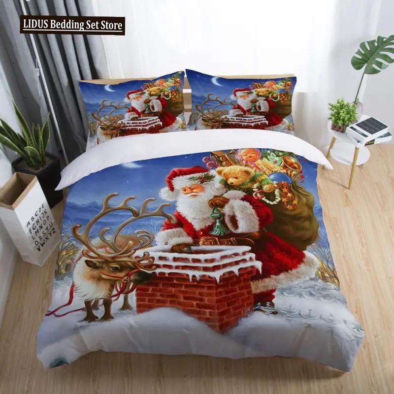 3D Printed Merry Christmas Bedding Set Queen/Twin/King Size  Christmas Decoration Home Bedclothes With Bedding Pillow