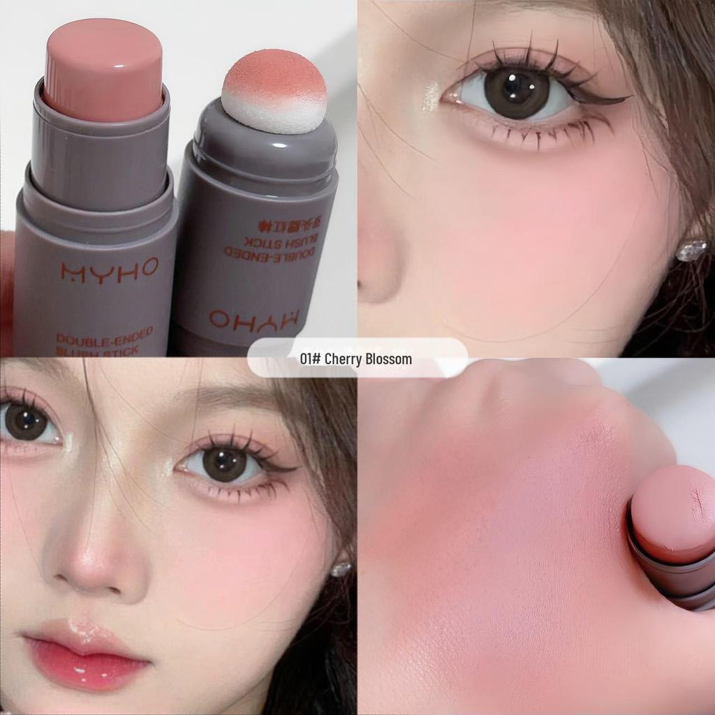 MYHO Dual-Use Matte Blush & Lip Stick - Long-Lasting, Natural Finish with Double-Headed Sponge.