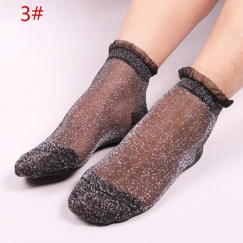 Fashion Women Summer Ruffle Glitter Mesh Ankle Socks Gauze Fishnet Socks Women Socks Fashionable Sexy Funny Sock Hosiery