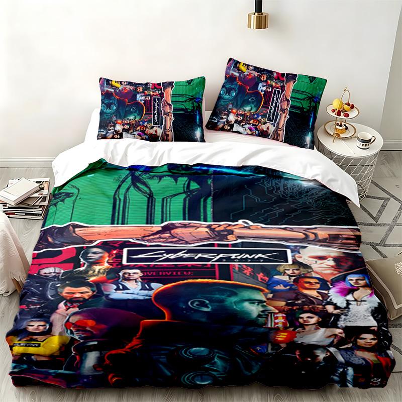 Cyberpunk 2077 3pc set Perfect for bedroom use Comfortable bedding set includes a duvet cover and two pillowcases Ideal birthday or Christmas gift