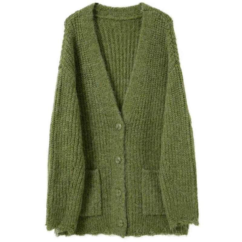 Sancai V-Neck Relaxed Fit Fuzzy Knit Cardigan