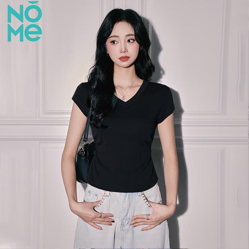 NOME Women s Slim Fit Pleated V-Neck Crop T-Shirt 2XL