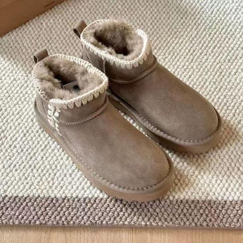 Damen Winter Dicksohlige Mini Gestrickte Woll Schneestiefel - Kurz, Warm und Pelzig.