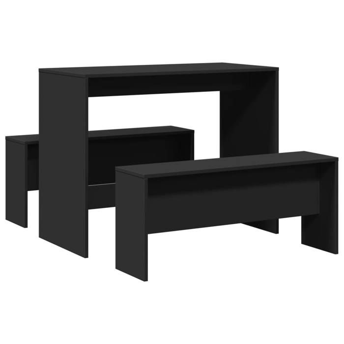 VidaXL Ensemble table à manger et bancs 3 pcs noir bois d'ingénierie, ensemble de table à manger, table à manger avec bancs, 855531