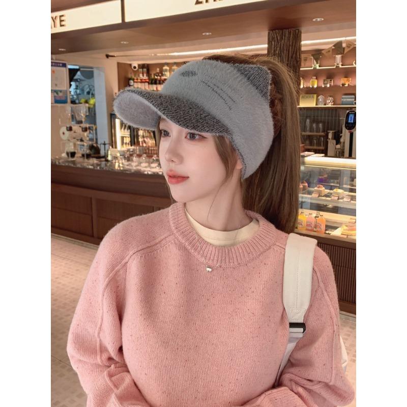 

Шляпа Женская Осенне-Зимняя Модная Теплая Плюс Бархат Вязаная Бейсболка Женская Утиный Язычок Шерстяная Шляпа С Открытым Верхом Делает Ваше Лицо Меньше Зимой one size