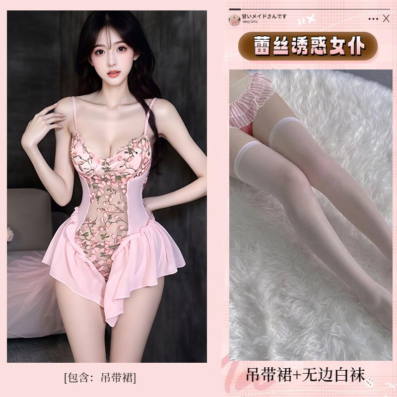 Sexy lingerie floral sexy pure desire deep V flower vine crotch seduction ballet