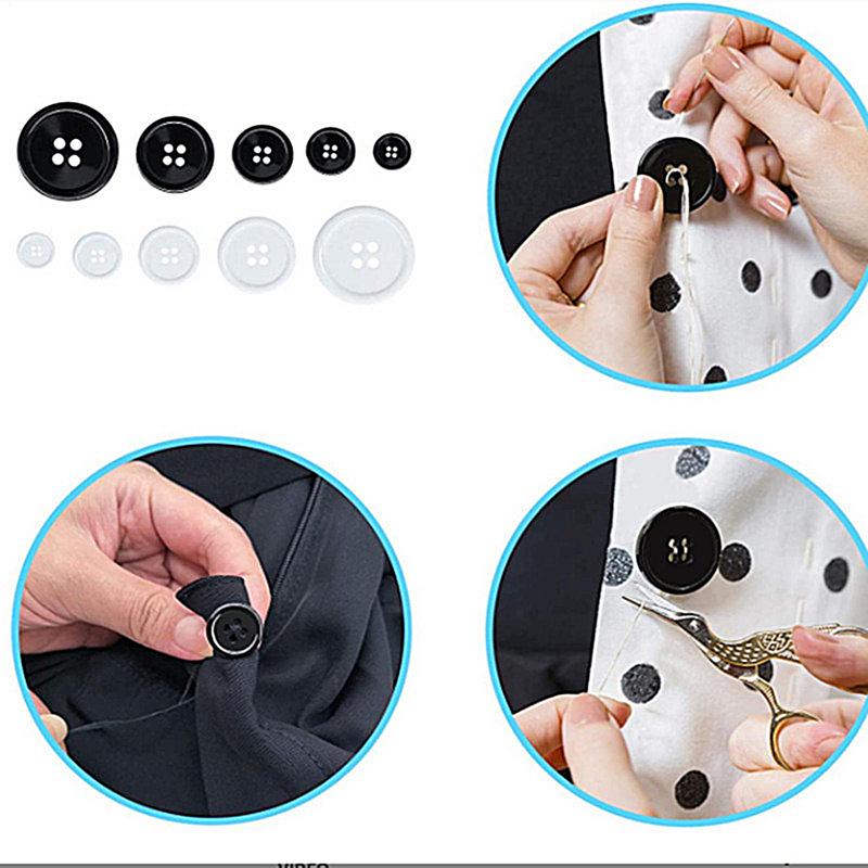 Round Resin Buttons 160X Assorted Buttons Mixed Sewing Buttons Black White 4-Hole Resin Buttons 5 Sizes With Compartment Box For