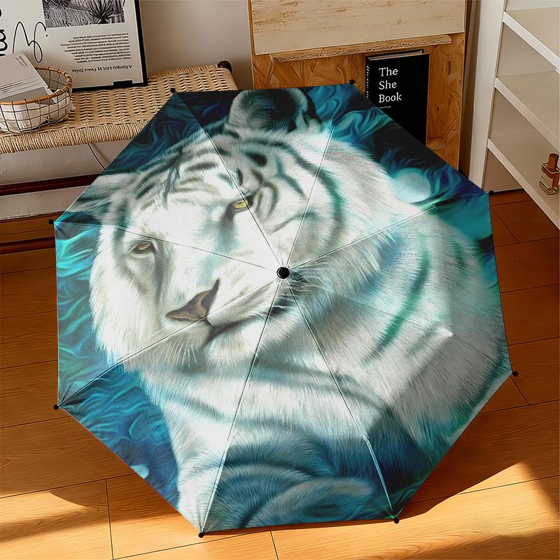 1pc cartoon tiger Umbrella Portable Folding Umbrella Iron Frame Hole Bone Structure Outdoor Home Umbrella