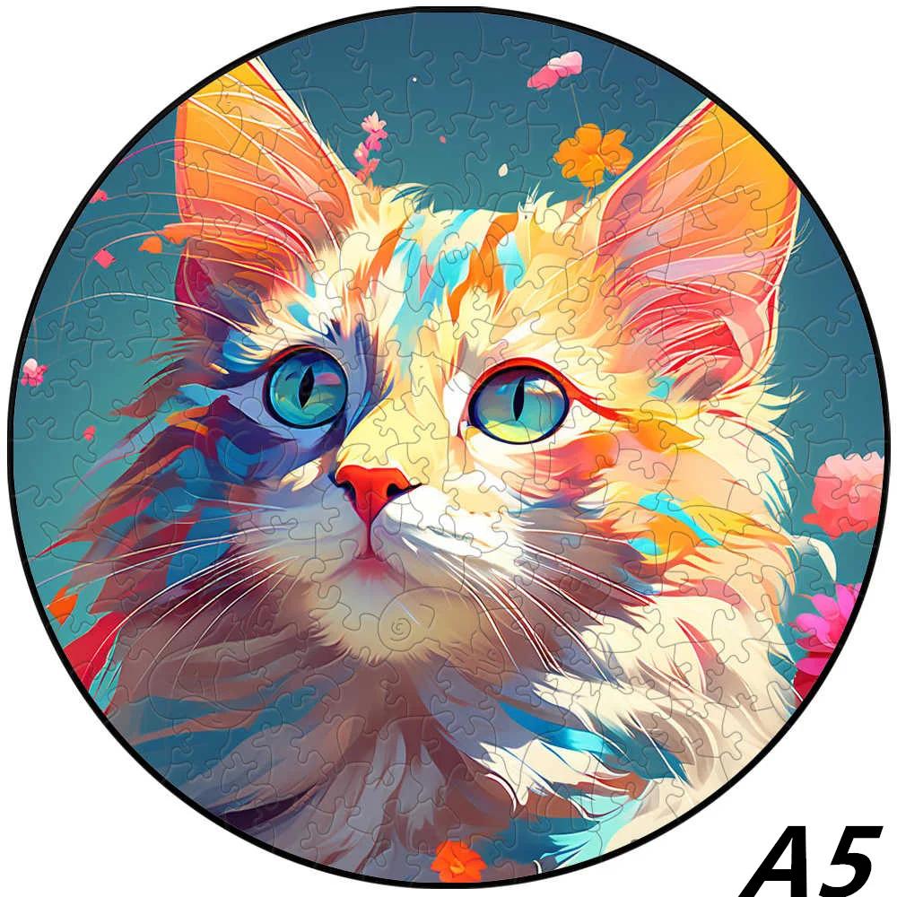 Cat A3 A4 A5 Wooden Puzzle For Adults Children Toys Wood Diy Crafts Round Shaped Holiday Gift Building Blocks Home Decorate