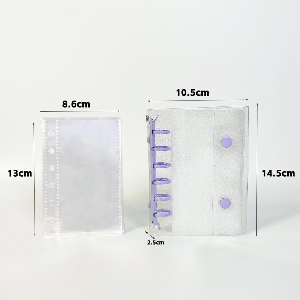 A7 Glitter Double Button Transparent PVC Soft Shell Color 6-hole Metal Clip, Hand Ledger, Photo Album, Loose Leaf Shell, Including 10 Inner Pages