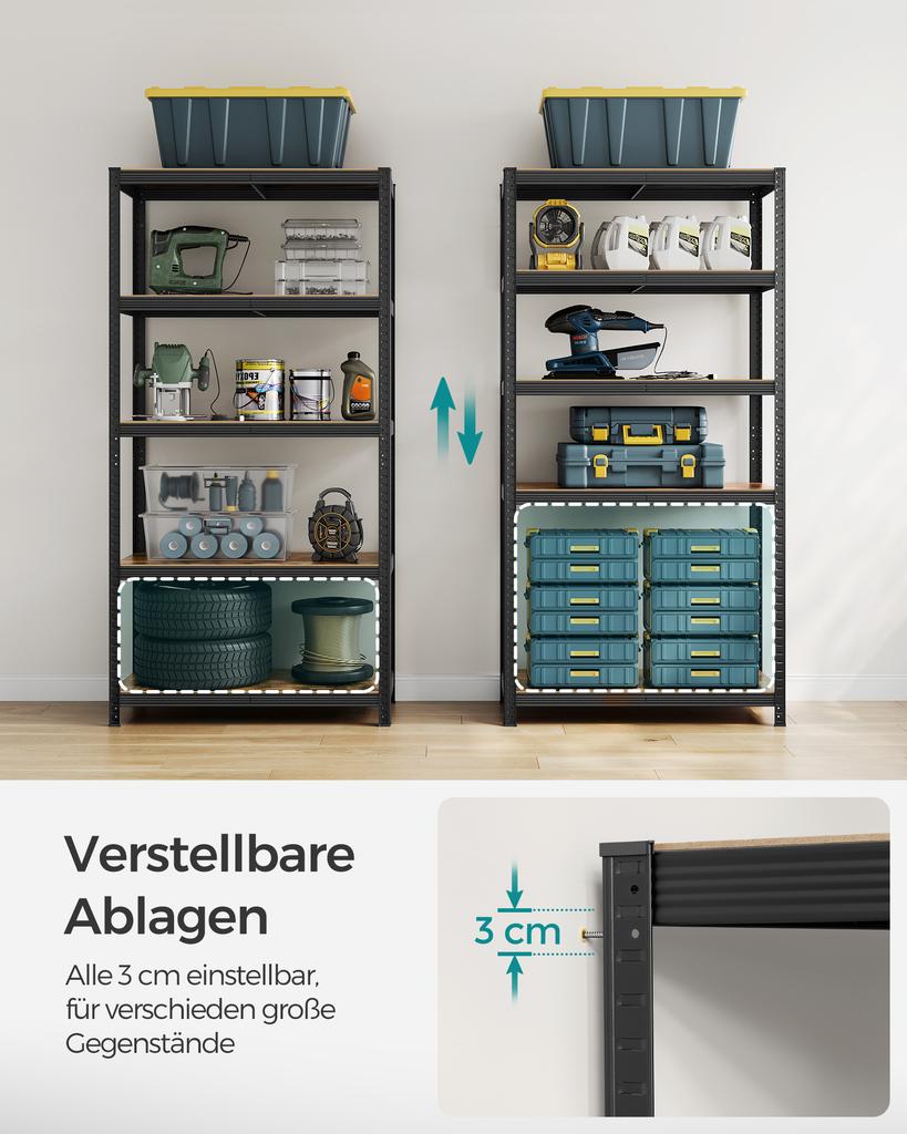 SONGMICS Shelving Unit, 50 x 100 x 200 cm, 875 kg Load Capacity (175 kg per Shelf), Industrial, Adjustable Storage Shelves, for Living Room, Kitchen