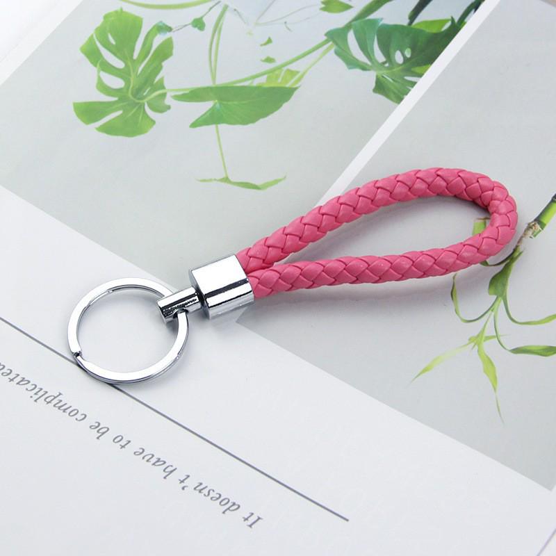 Solid Color Woven Leather Key Pendant for Men and Women - Couple's Metal Keyring Accessory