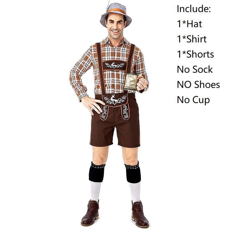 

Одежда для Октоберфеста Немецкий мужской сценический костюм Принт под олененка Крупная клетка Хаки костюм XL