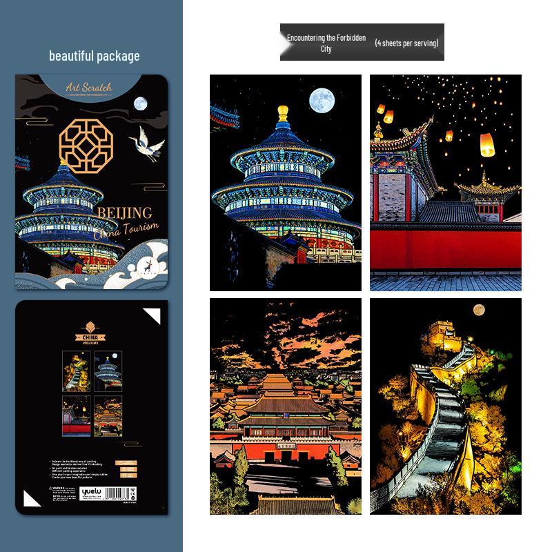 A5 Night View Cityscape Scratch Painting DIY Toy for Children