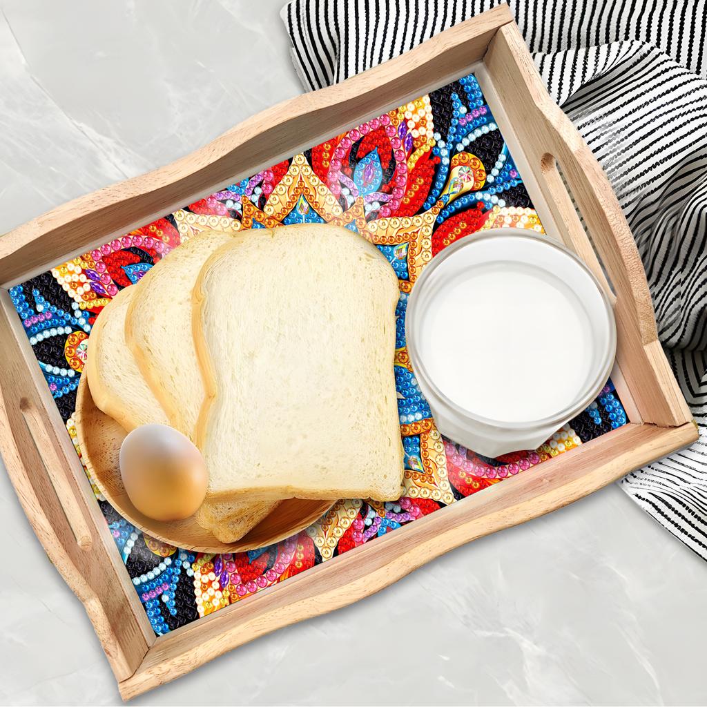 Mandala Pattern Wood Serving Food Trays With Side Handles Large Capacity Housewarming Christmas Gifts For Restaurants Homes
