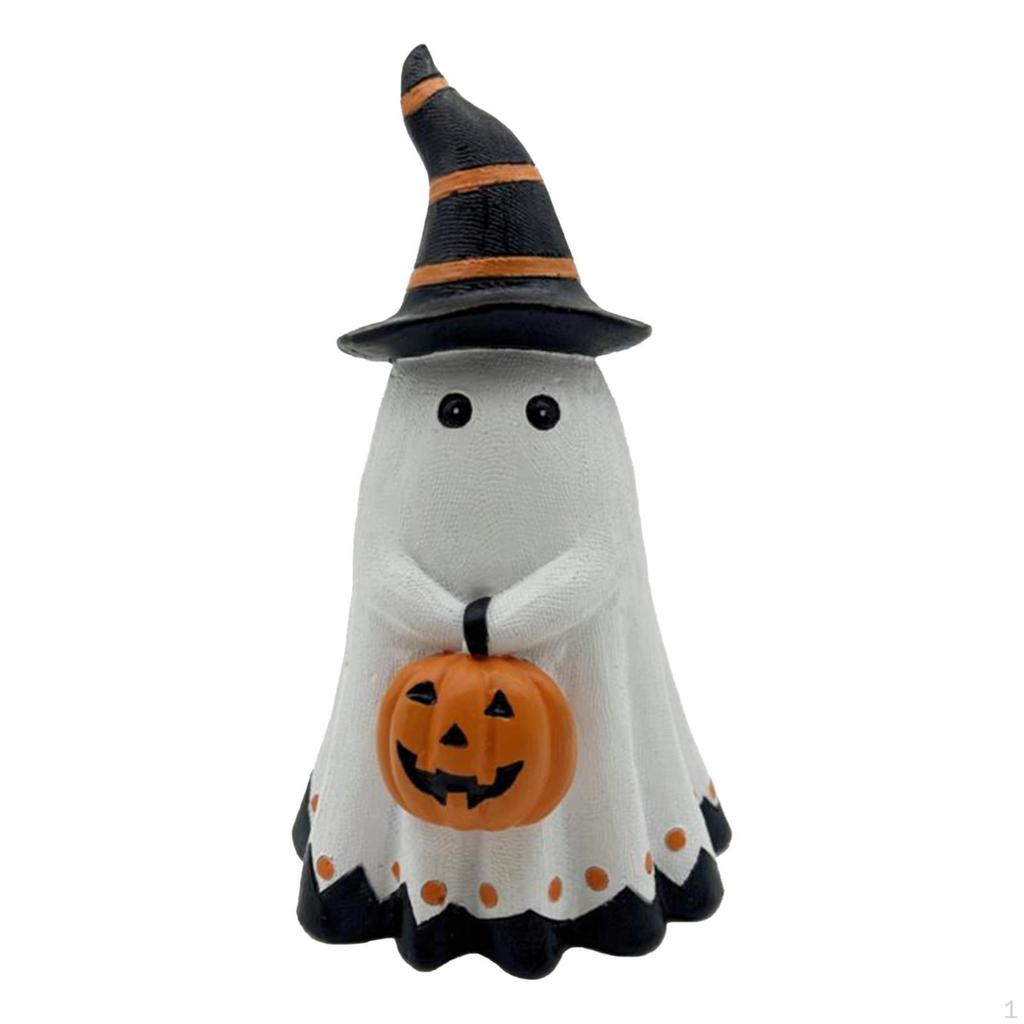 Halloween Evil Statue Holding Pumpkin Resin Figurine Gift wearing Witch Hat Decorative for Patio