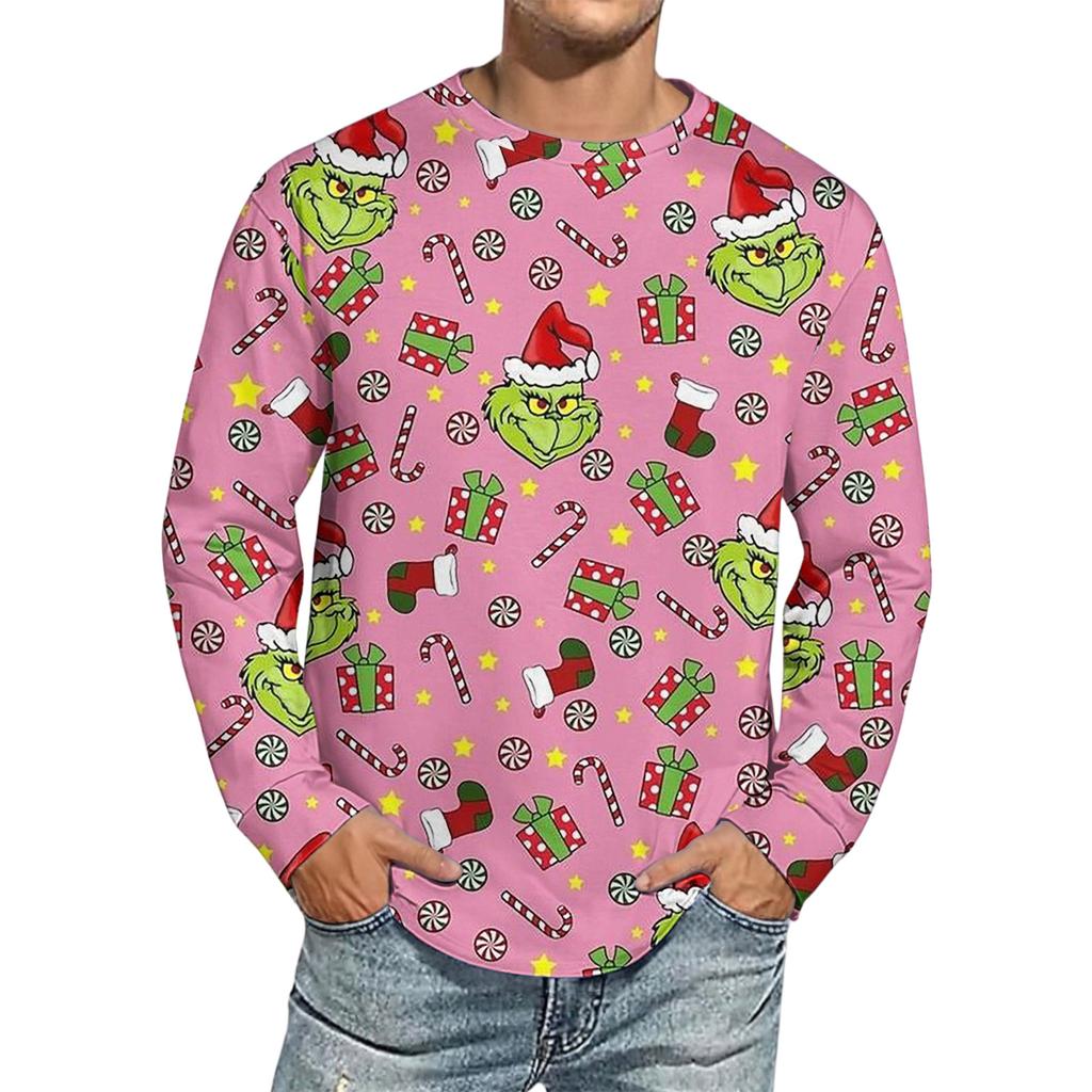 Men's Christmas Printed Imitation Cotton Long-sleeved Shirt