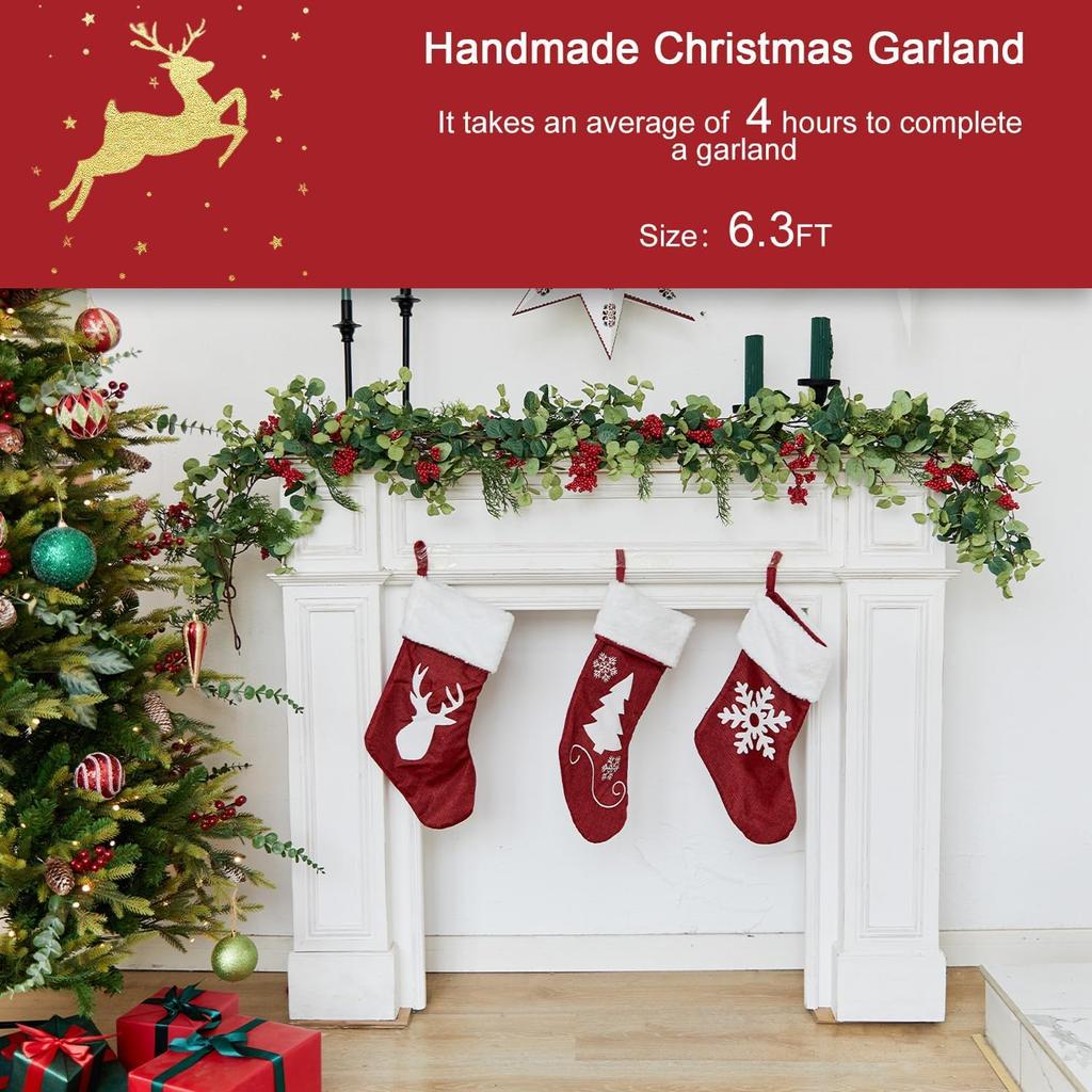 Christmas Tips Cedar Garlands, Anna's Whimsy Artificial Pine Cypress Greenery Garland, Christmas Decorations Holiday Indoor Outdoor Christmas Decor