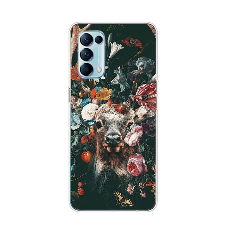 Flor Animal Tigre Para OPPO Reno7 SE 6 5 Z F 4G 5G Find X2 X3 Neo Lite Pro Plus Transparente Suave Funda de Teléfono Coque