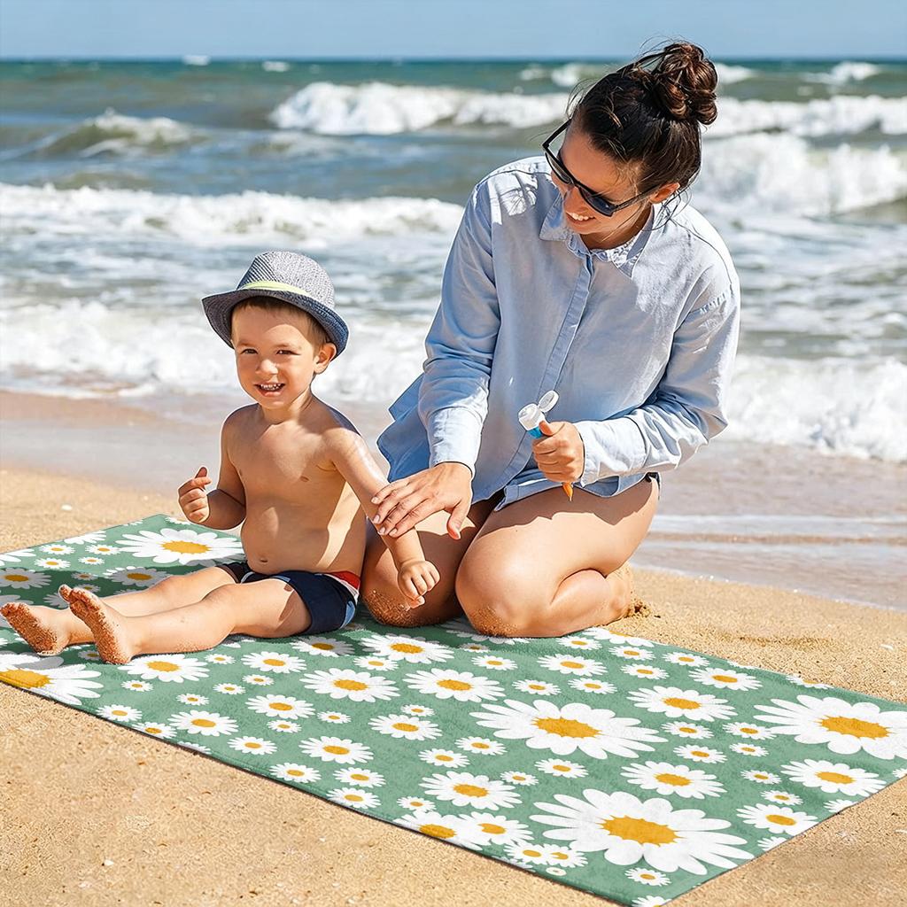 1PC White Daisy Flowers paint Towel for family friends Gifts Quick-Dry Beach Towel For Yoga Tourism Beach GYM Camping Swimming