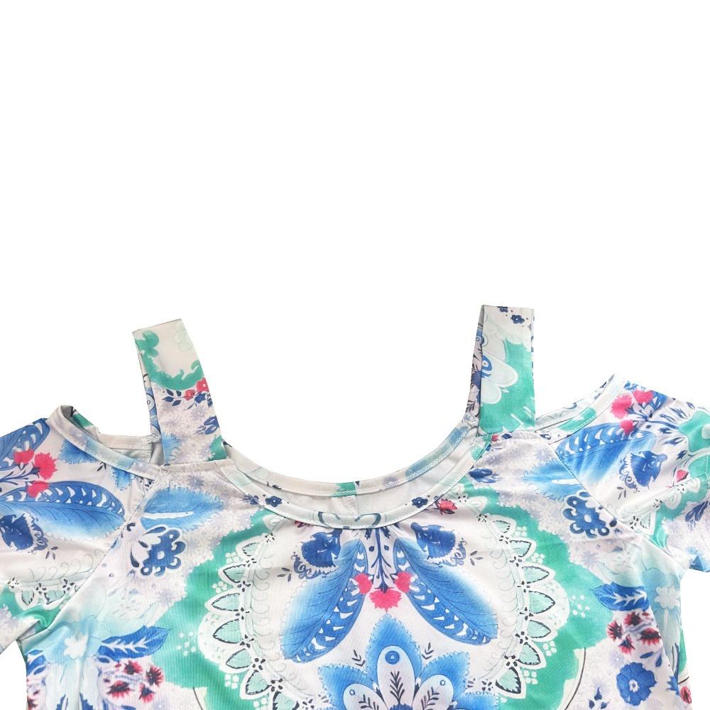 Summer Casual Cold Shoulder Dresses for Women 2025 Trendy Boho Ethnic Floral Tribal Marble Print V Neck Mini Dress