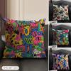 Cute Graffiti Cushion Cover Natural Linen Organic Fabric DoubleSided Printing Sofa Home Decor Gift Pillow Case