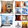 Custom Decorative Pillowcase Buddha Statue Square Zippered Pillow Cover Satin Soft Fabric 35X35,45X45Cm(One Side)
