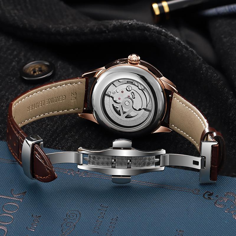 Top Brand Luxury Men's Mechanical Watch Luminous Leather Strap Waterproof Man Watch Top Brand Luxury Business Watch For Men