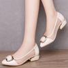 WTEMPO Rhinestone Low Thick Heel Mesh Singe Faux Leather Shoes Women Mesh Breathable Versatile Solid Color Cool Pumps