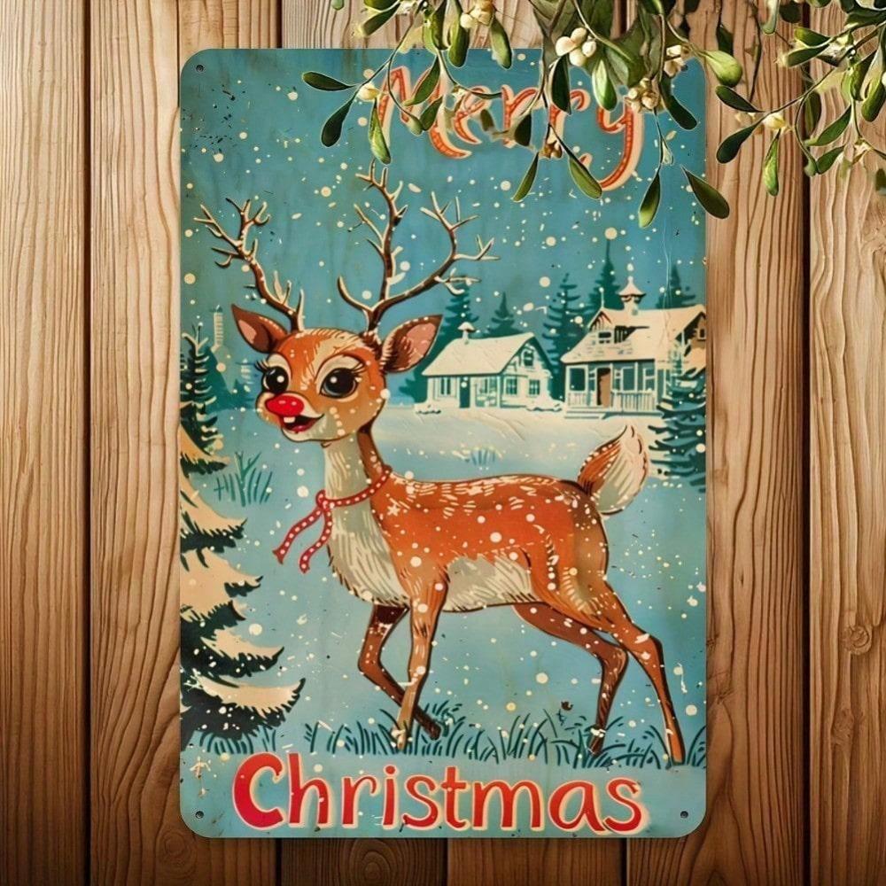 

2D Flat Vintage Moose Merry Christmas Tin Sign 8x12 Inch Metal Wall Art For Home Garage Decor 20x30 разноцветный