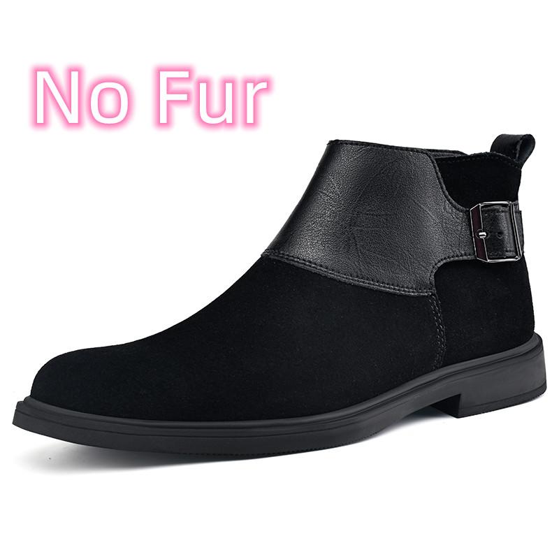 Winter Fur Warm Chelsea Men's Boots Handmade Suede Vintage Ankle Boots Tendon Sole Wear Work Boots Outdoor Fashion Low Top Shoes