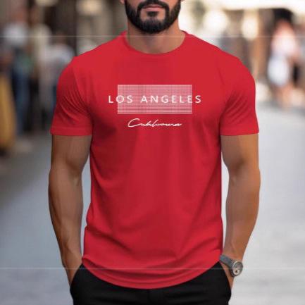 Men's Summer Loose Los Angeles Graphic Print Slim Casual Sports Round Neck Short Sleeve T-Shirt Top