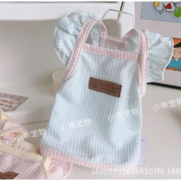 Flying Sleeve Vest   Spring and Summer Thin Pet Dog Dog Teddy Yorkshire Bigbear Blue and White Gradient Cat Plaid T-Shirt