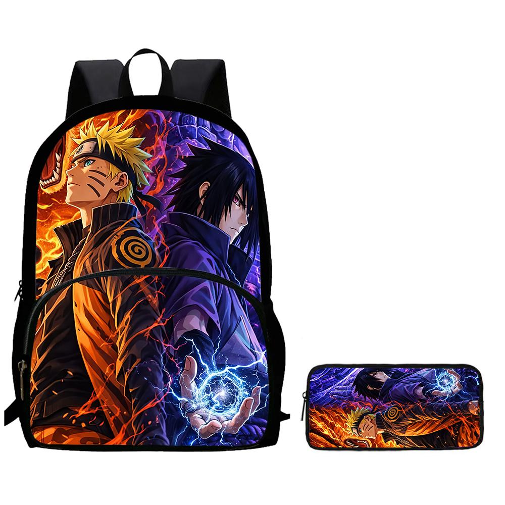 2Pcs Set NARUTO Anime Backpack With Front Pocket & Pencil Bag, School & Daily Use, Lightweight & Durable For Boys Girls Age 5-11