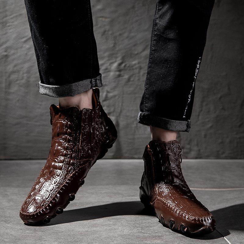 Large Size Medium Help Personalized Crocodile Pattern Beanie Shoes Men's Soft Leather Single Shoes Trendy Leather Shoes Velvet Casual Shoes