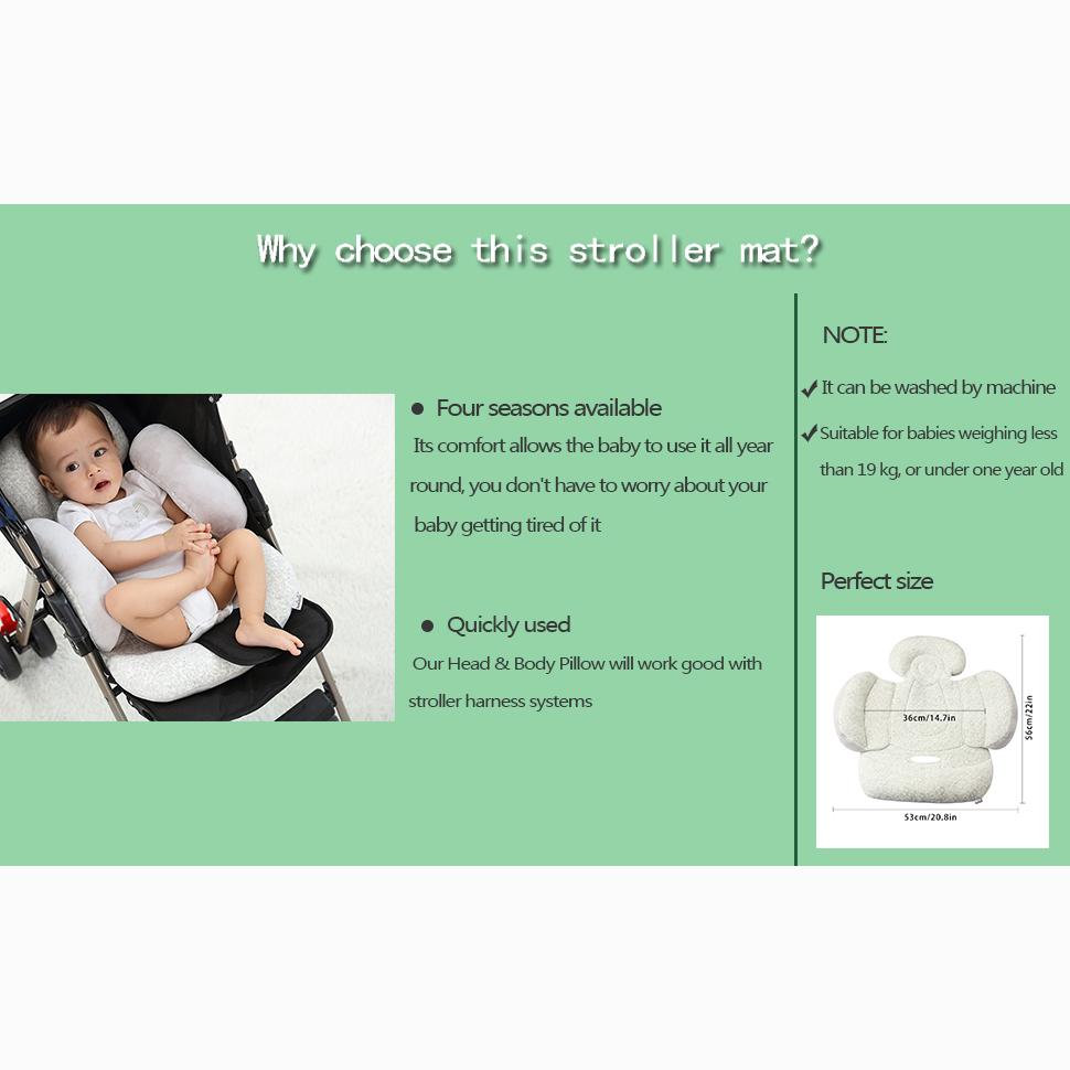 Baby Stroller Cushion, Soft Baby Stroller Liner Pram Head and Body Support Cushion Washable Baby Stroller Padding Head Support Pillow for Newborn