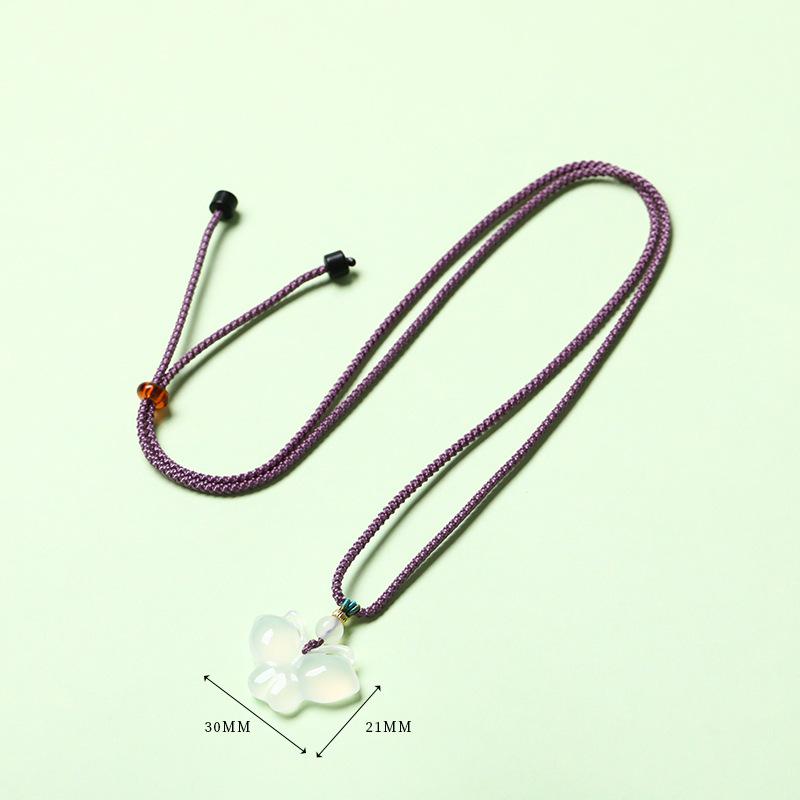 Elegant Natural White Agate Pendant Necklace with Wire Wrap, Fine Cord, Hanfu Inspired, New Chinese Style