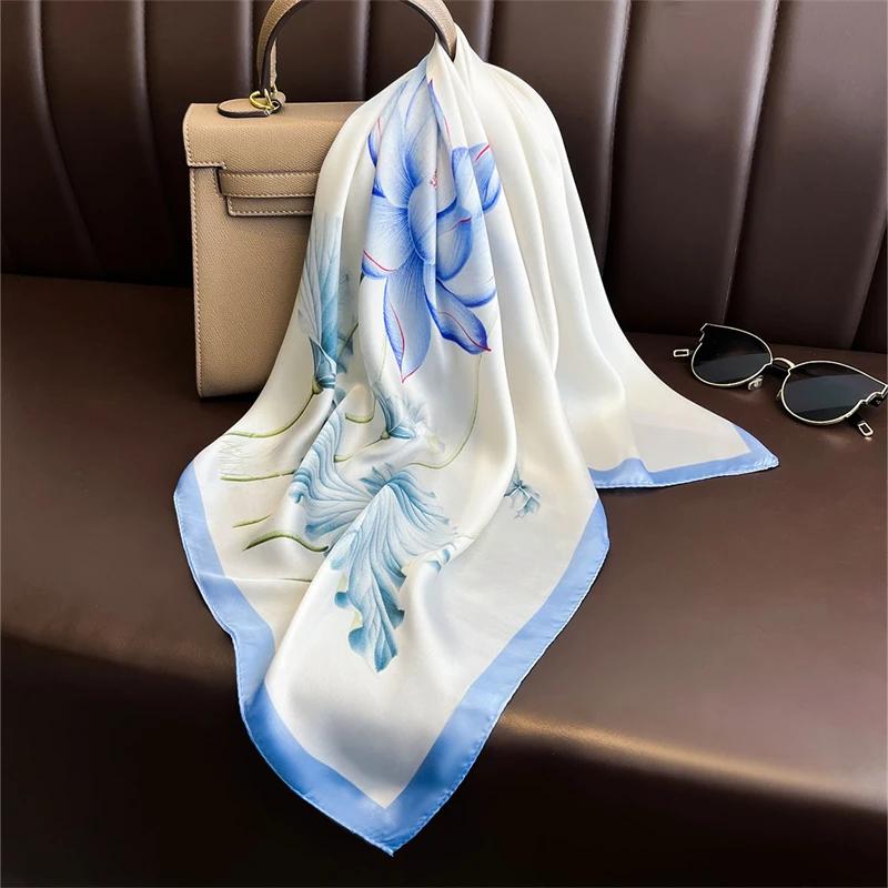 New Fashion 70X70Cmprinted Women'S Scarf Pashmina Silk Scarf Square Shawl Decorative Headband Neck Luxury Design Bandana