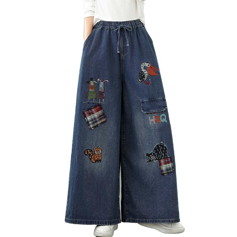 DIMANAF 2025 Plus Size Autumn Jeans New Long Pants Women Loose Denim Trousers Big Size Casual Embroidery